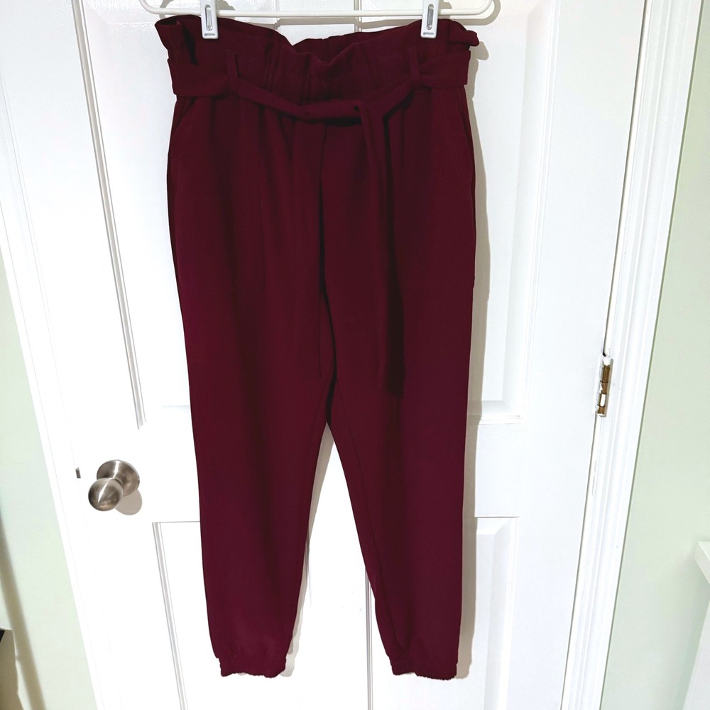 One5One Burgundy Paperbag Waist Jogger Pants with Tie Belt Size Medium